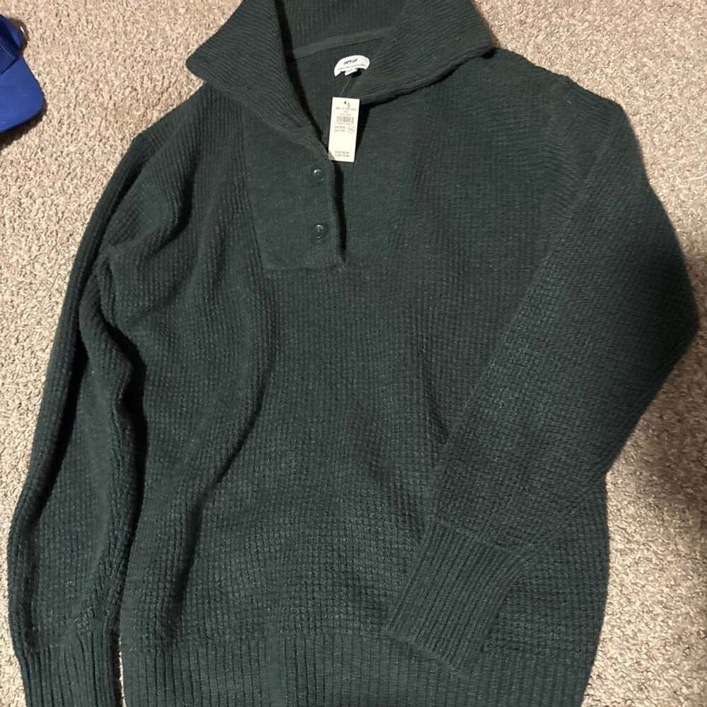 Aerie Women's Green Ribbed Button Mock Neck Sweater Size XXS New with Tags